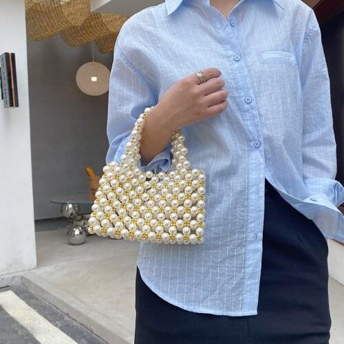 Brands Beading Crossbody Bags for Women 2021 Luxury Hollow Pearls Womens Handbag Woven Beads Shoulder Bag Evening Party Purse