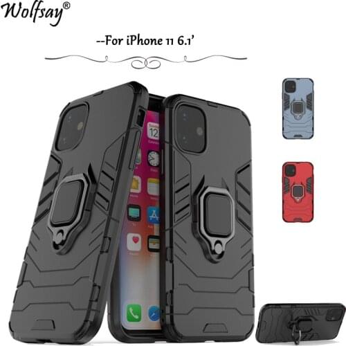 For iPhone 11 Case Luxury Shockproof Armor Finger Ring Holder Hard Phone Bumper For iPhone 11 Back Cover For iPhone 11 2019 6.1