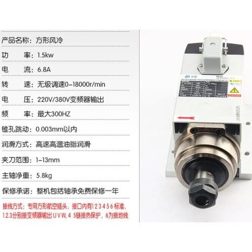 Engraving machine spindle motor 1.5kw air cooled 220v spindle, if need 380v please leave message