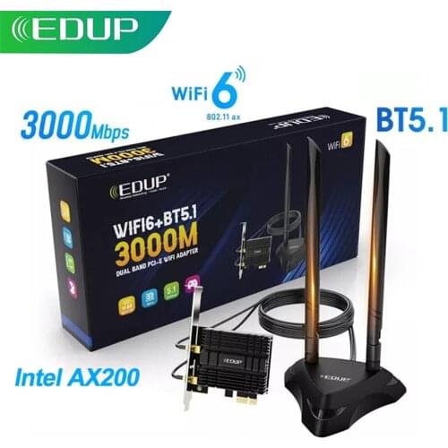 EDUP Dual Band Wifi 6 3000Mbps PCIe Wireless Adapter Intel AX200 Bluetooth 5.1 802.11AX Networking PCIExpress for Windows 10 PC