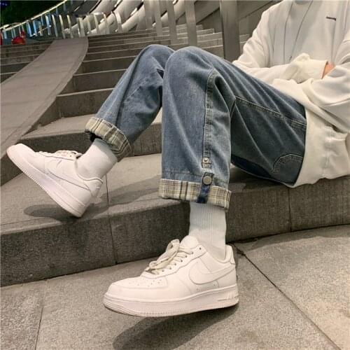 Spring ins fashion brand 9-point men jeans mens straight tube loose old dad pants Korean fashion 9-point pants Direct Selling