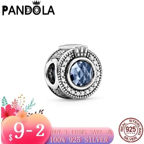 Hot Hot Sale 925 Sterling Silver Beads Sparkling Blue Crown O charm Fit Original Pandora Bracelet Silver 925 Jewelry
