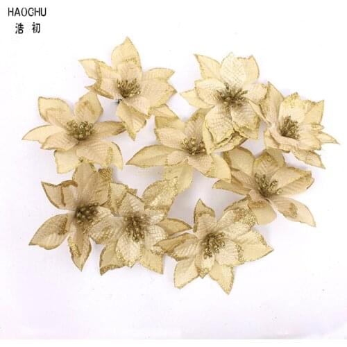 HAOCHU 8PCS/Lot 13cm Santa Artificial Christmas Flowers Ornaments For Home Enfeites De Natal Navidad Christmas Tree Decorations