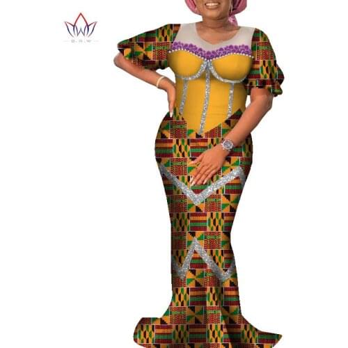 Customize BintaRealWax African Clothes for Women Flared Sleeve Dress African Women Print Wax Dress Work Party WY8975