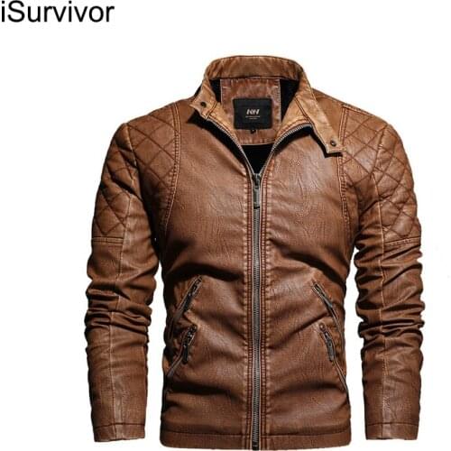 ISurvivor New Casual Leather Jacket Mens Fashion Trendy Men Autumn And Winter Leather Jacket Washed Mens Jacket