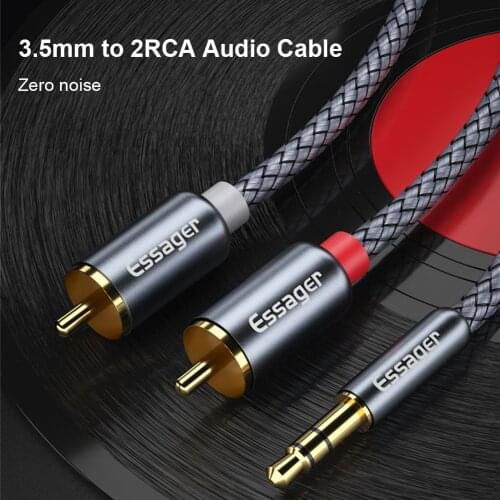 Essager RCA Aux Cable 3.5mm Jack to 2 RCA Audio Digital Cable Y Connector Adapter Splitter for Power Amplifier Stereo Speaker