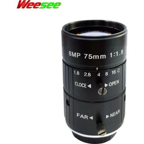 WS HD 8MP 75mm CCTV Camera C Mount Lens Manual Iris Manual Focus F2.8 Aperture 1" Image Format Industrial Security Camera Lens