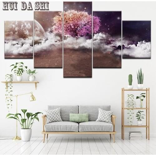 Painting Wall Decor Dust Trees Coloring 5 Panel Canvas Painting Art Wall Pictures For Living Room Posters And Print Painting