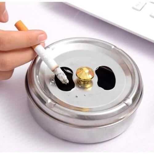 Round Spinning Ashtray With Cover Smoking Accessories Portable Stainless Steel Ashtray Lid Rotation Fully Enclosed Home Gadgets