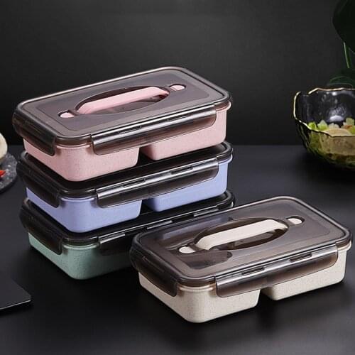 Japanese Kids Lunch Box Microwave Bento Box With Compartments Portable Outdoor Wheat Straw Lunch Box Leak-Proof Food Container