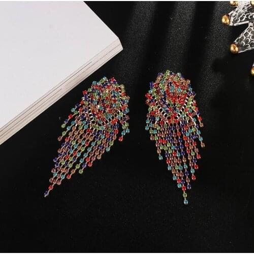 Fashion Big statement Earrings luxury womens long earrings rhinestone hanging trendy crystal drop earrings fashion jewelry E657
