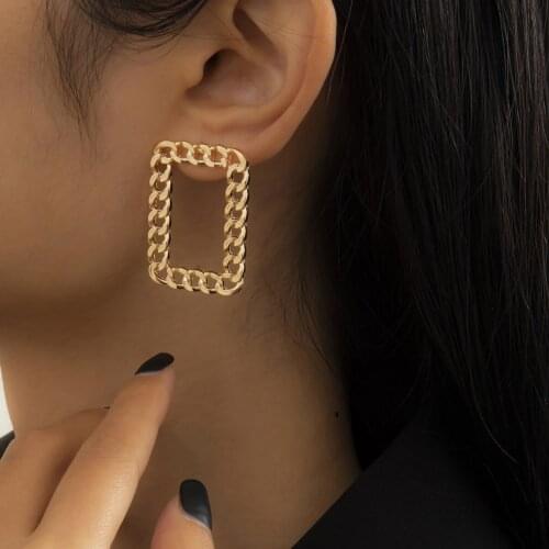 Trendy Jewelry Square Earrings Simply Design Golden Silvery Plating Hollow Metal Earrings For Women Lady Party Gifts