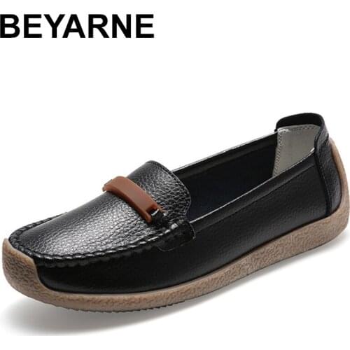 BEYARNE Women Moccasins Genuine Leather Shoes for Woman Slip On Loaders Ladies Casual Solid Flats Female Leisure Spring Footwear