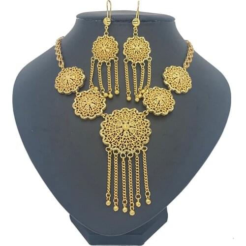 Fashion New Dubai Ethiopian Jewelry Set women Pendant Necklace & Earring Design Gold Nigeria wedding bridal set charms gift