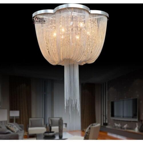 New design LED aluminum chandeliers luxury light Italy fringe Hall Hotel Lobby chandelier crystal ceiling chain aluminum stairs