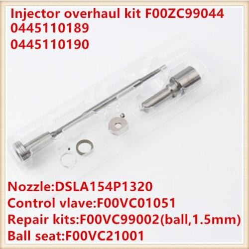 New injector overhaul kit F00ZC99044 , F 00Z C99 044 (F00VC01051+DSLA154P1320) for injector 0445110189 0445110190