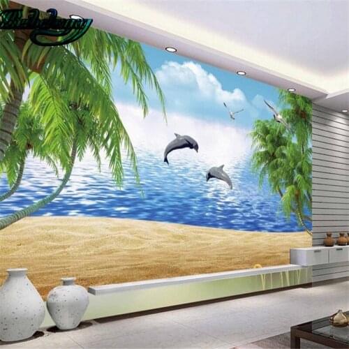 Beibehang Dolphin Bay Lovers HD Lounge Sofa Wall TV Wall Background Custom Lounge Sofa Wallpaper Mural