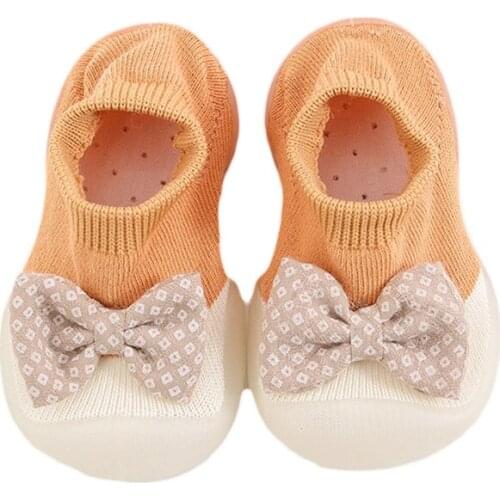 Baby Girls Shoes Kids Floor Anti-Slip Toddler Sock Bow Soft Soled First Walkers Stretch Knit Shoes (1-3 Yeass)