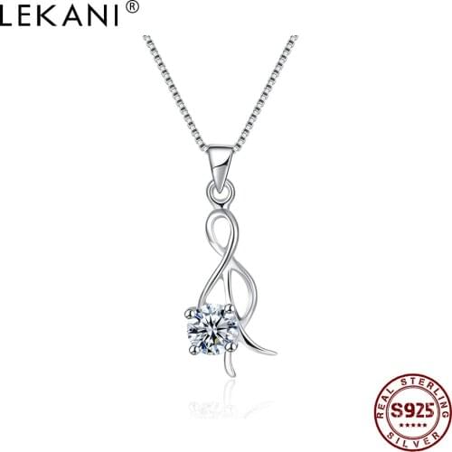 LEKANI 925 Sterling Silver Trendy Cubic Zirconia Necklace For Women Simple Hollow Cute Pendant Necklaces Original Jewelry