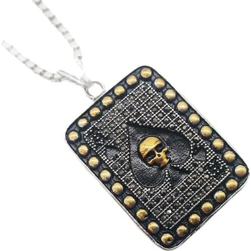 Full rhinestones crystals Spade Ace Poker necklace pendant 316L stainless steel Spade Ace skull poker necklace CARA0442
