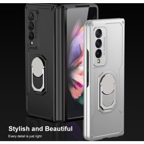 Kickstand Armor Phone Case with Ring Bracket For Samsung Galaxy Z Fold 3 5G W22 Shockproof Full Protective Hard Back Cover
