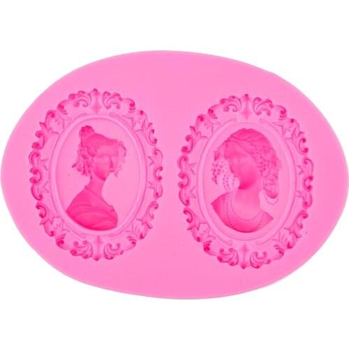 Retro frame Beauty head woman fondant silicone mold DIY Cake Decorating Tools Baking mould F0509