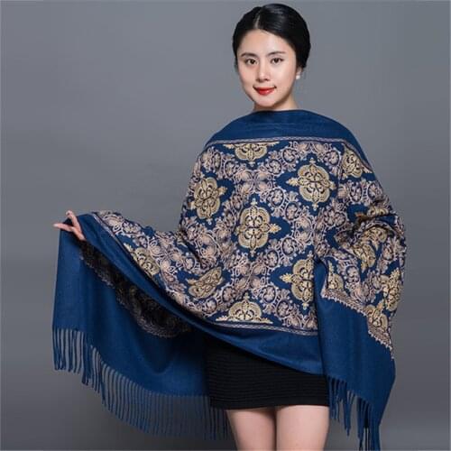 Luxury Brand Cashmere-like Women Scarf Winter Warm Embroidery Shawls Wraps Wool Pashmina Long Female Foulard Thicken Blanket