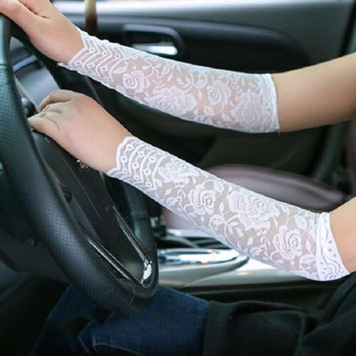 Sexy Lace Sleeve Summer Long Thin Elastic Cover Scars Wrist Half Finger Glove Women Driving Fingerless Sunscreen Mitten I57