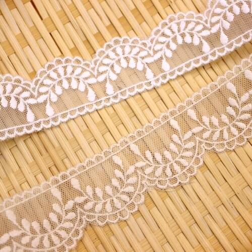 Mesh Lace Trim 15 Yard Ivory Beige Gauze Tulle Cotton Embroidery Ribbon Edge Dress Clothes Fabric 3.5cm 1.4"Wide 49676M4F306