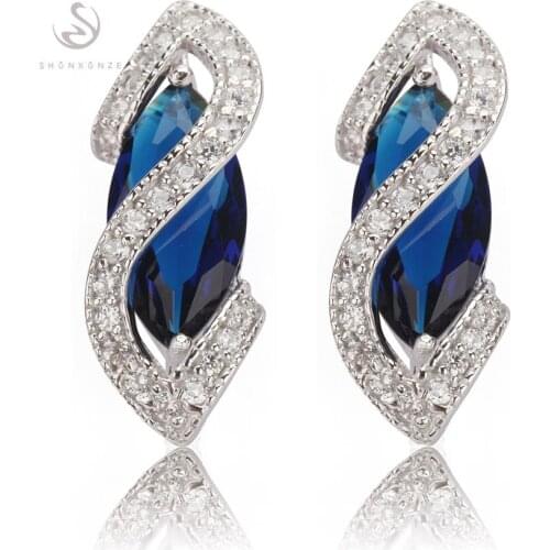 SHUNXUNZE jewelry christmas Stud Earrings For Women Men gift sex online shopping vintage Blue Cubic Zirconia Rhodium Plated R849