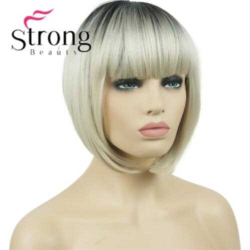 StrongBeauty 10inch Blonde Ombre Bob Heat Resistant Full Synthetic Wig for Women