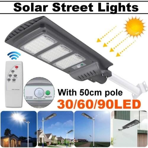 40W/80W/120W 90 LED Solar Street Light with 50cm Pole 2000LM Wall Lamp PIR Motion Sensor Security Lamp for Outdoor Garden Plaza
