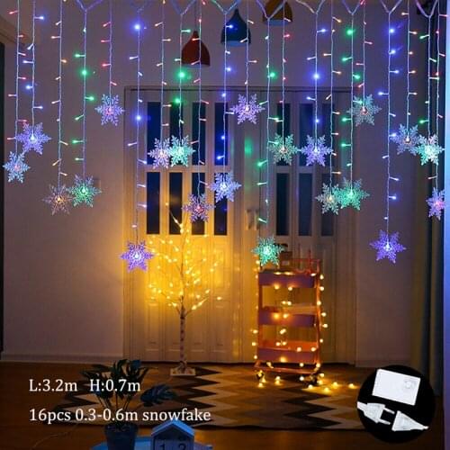 2021 New Christmas Decoration Curtain Snowflake LED String Lights Flashing Lights Curtain Light Waterproof Outdoor Party Lights
