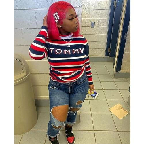 Женские полосатые футболки UETEEY China At AliExpress