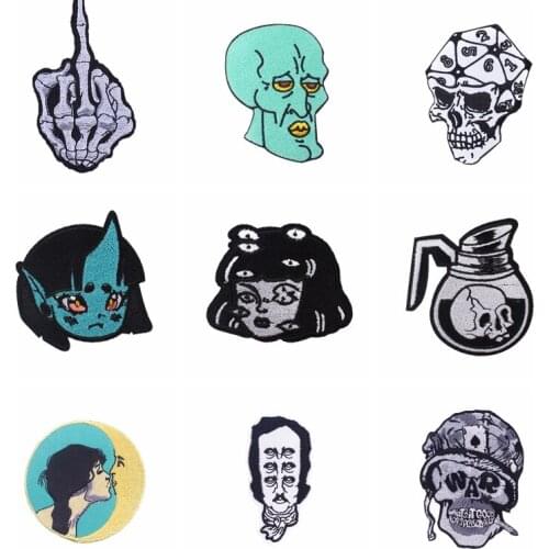 Iron on Patches For Clothing Punk Skull For MoTorcycle Applique Accessories Decor Heat-Adhesive Embroidery Patch Sewing Fashion