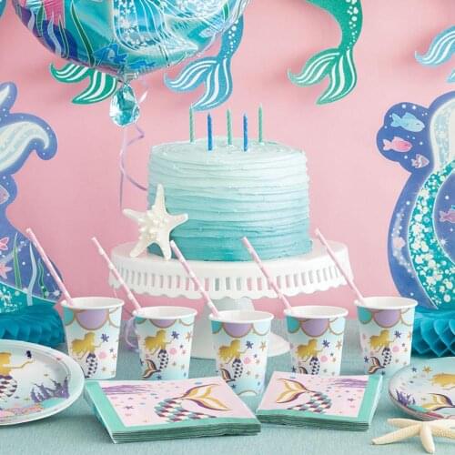 Little Mermaid Party Decor Disposable Tableware Mermaid Birthday Party SupplyUnder the Sea First 1st Birthday Party Decor Kids