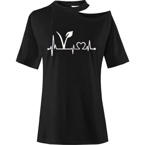 Vegetarian Vegan Heartbeat Lifeline Women Harajuku TShirt Cotton Funny T Shirt For Lady Girl Top Tee Hipster 4 Colors Drop Ship