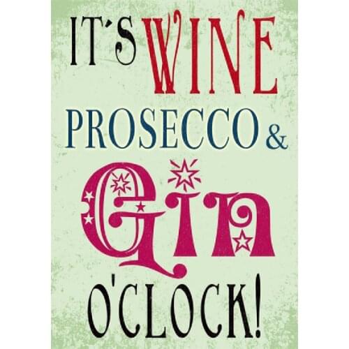 Wine Prosecco Gin O'Clock Metal Sign Pub Plaque Party Vintage Gift Bar Man Cave