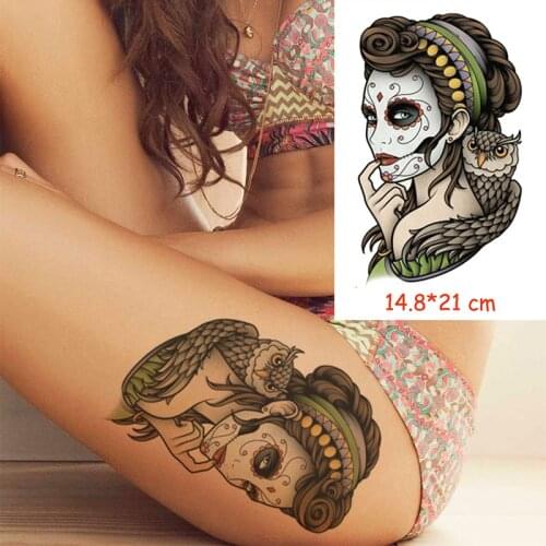 Waterproof Temporary Tattoo Sticker Halloween skull girl tatoo water transfer fake tattoos flash tatto Woman Man lady 14.8*21 cm