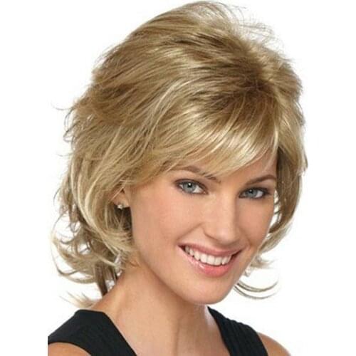 Louise Hair Shoulder Length Short Wavy Hair WigS For Women Heat Resistant Blonde with Bangs Wig