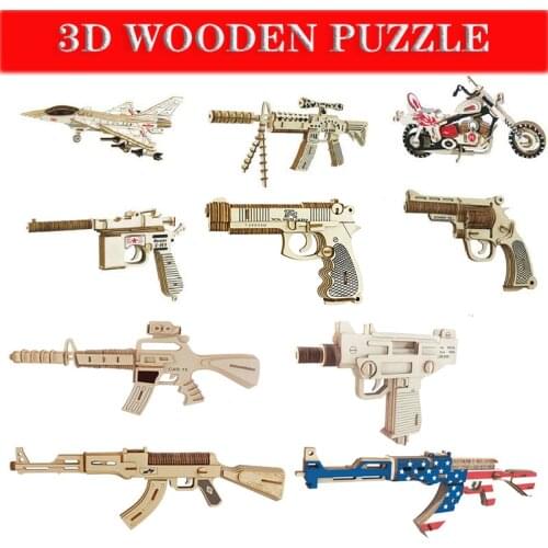 High Quality Burr-free Precision Wooden DIY Assembly Gun 3D Kit Puzzle Board Classic Rifle Pistol Aircraft Model Kids Toy Gift