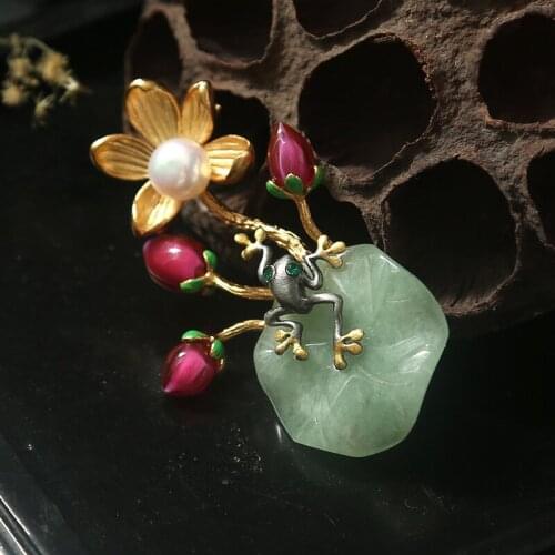 High quality natural stone glass lotus pond lotus brooch pendant