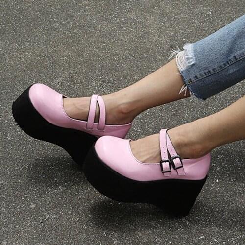 WomenS Thick Bottom Single Shoes Females Slip On Solid Round Toe Cross Buckle Wrap Casual High Quality Footwear Plus Size 35-43