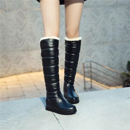 YMECHIC White Black Pink High Knee Snow Boots Female Buckle Plush Winter Ladies Shoes Warm Long Knight Ridding Boots Plus Size