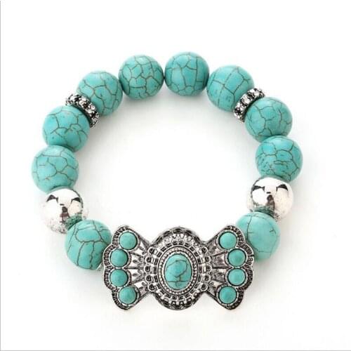 Vintage Synthetic Stone Bracelet Bangle For Women Bohemia Alloy Charm Beaded String Bracelet Bangle Fashion Jewelry Pulseras