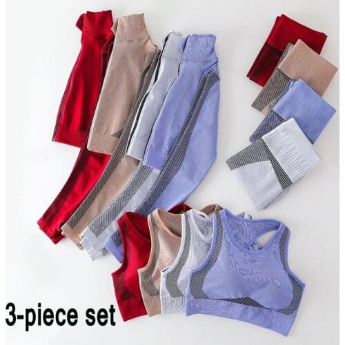 Custom logo Yoga Set Women Tracksuit Workout Outfits Seamless High Waist Leggings and Long Sleeve Crop Top Jacket Gym Activewear