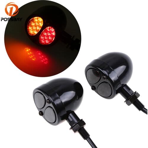 POSSBAY 1 Pair Waterproof Motorcycle Turn Signal Light Red&Yellow 12V LED Moto Indicator Lamp For Flasher Blinker Brake Lights