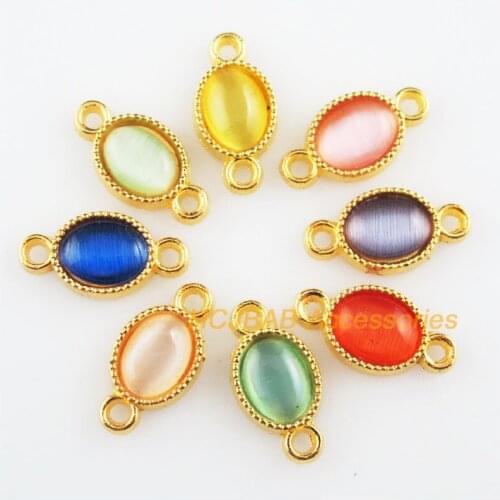 24 New Oval Charms Gold Tone Stone Mixed Connectors 8.5x16.5mm