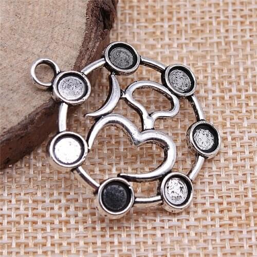 20pcs 33x29mm antique silver OM Yoga round can be set with diamonds charms diy retro jewelry fit Earring keychain pendant