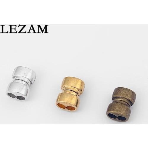 3sets Antique /Bronze/Gold Double Hole Magnetic Clasp For Two Strand 5mm Round Leather Cord Bracelet Necklace Jewelry